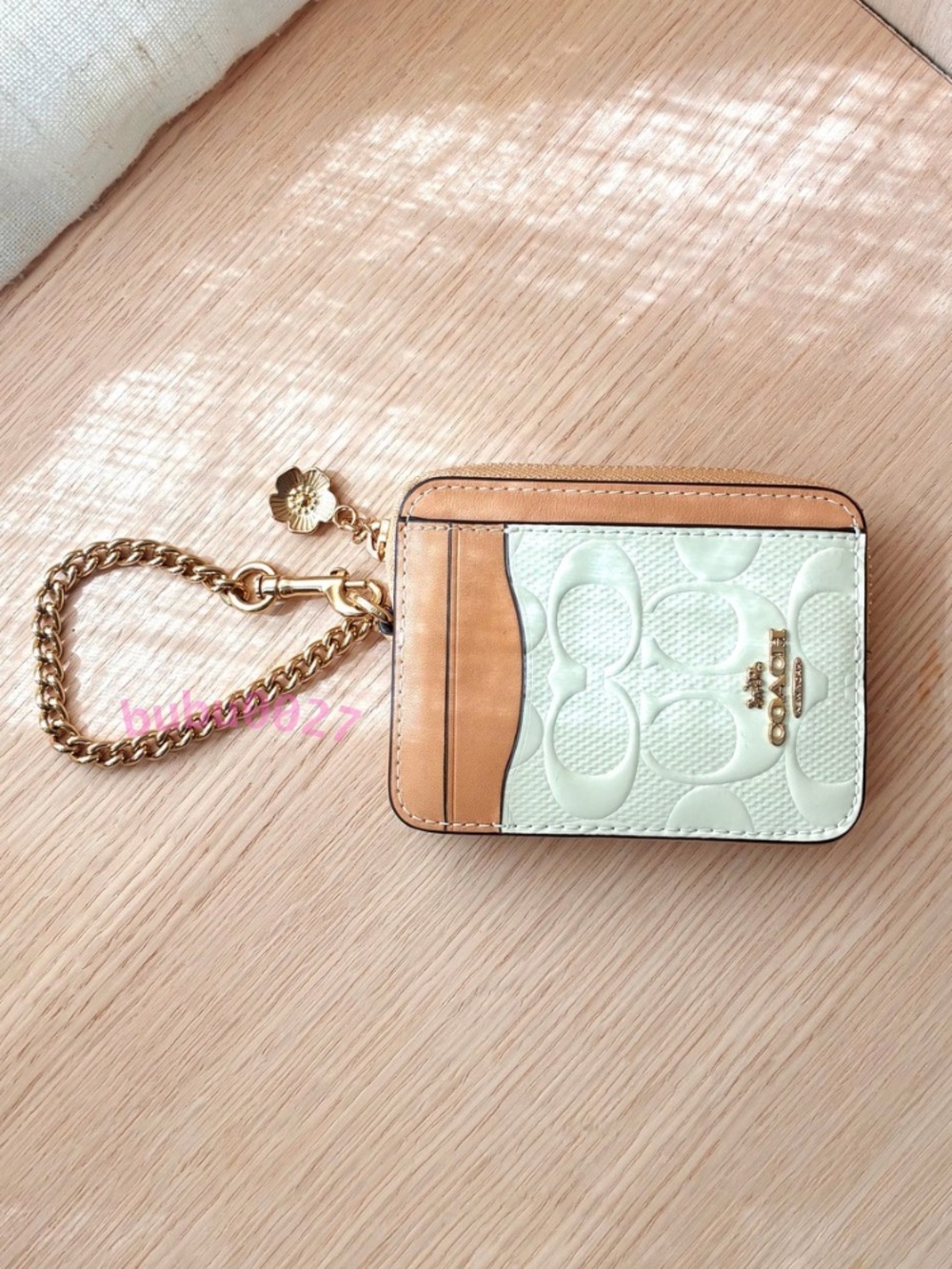 NWT🌼Coach Zip Card Case In Signature Leather With Charm Light Lemon Yellow CFI28